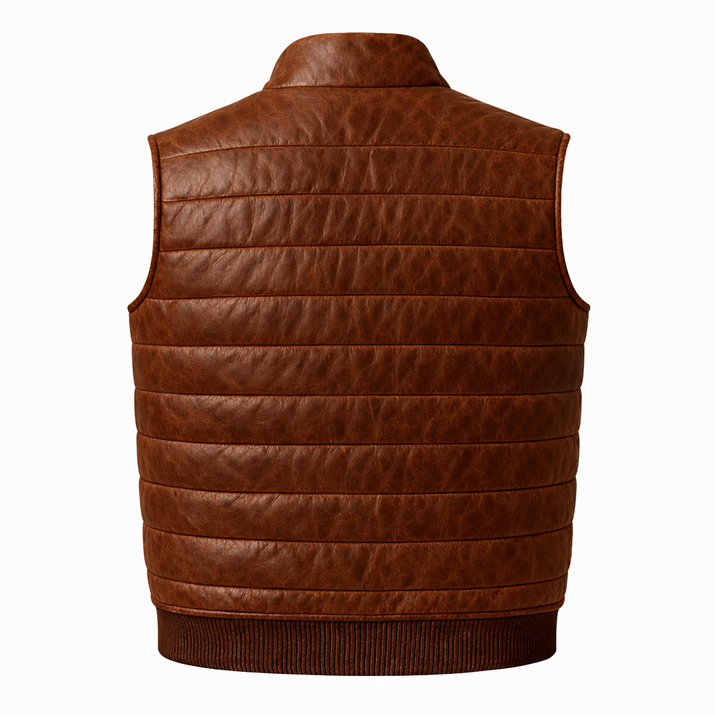 Brown Leather Puffer Vest