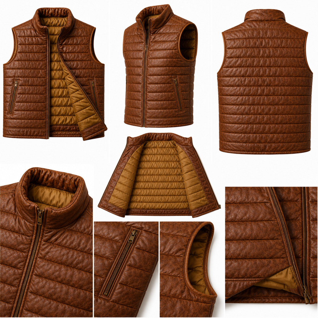 Brown Leather Puffer Vest