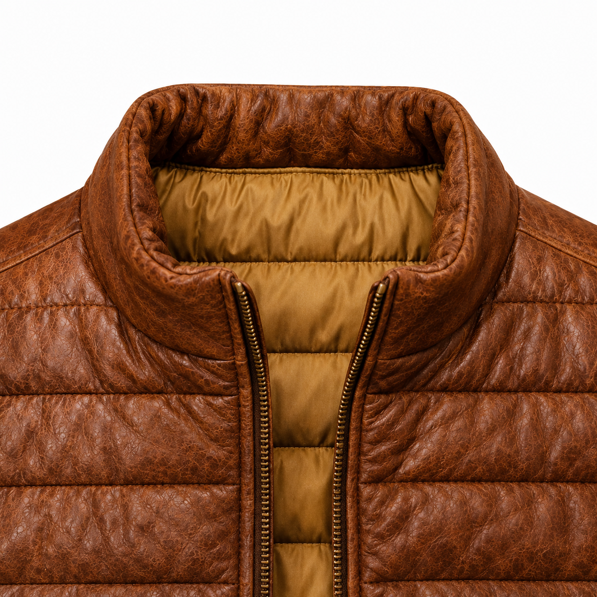 Brown Leather Puffer Vest