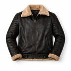 Black Shearling Collar Leather Jacket