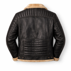 Black Shearling Collar Leather Jacket