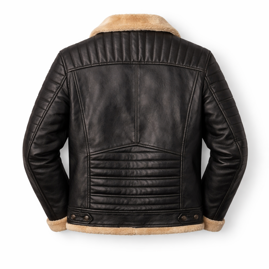 Black Shearling Collar Leather Jacket