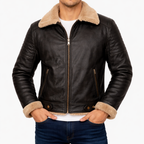 Black Shearling Collar Leather Jacket