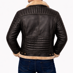 Black Shearling Collar Leather Jacket