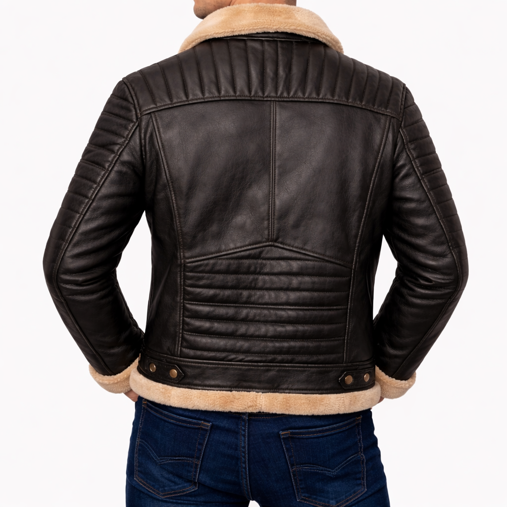Black Shearling Collar Leather Jacket