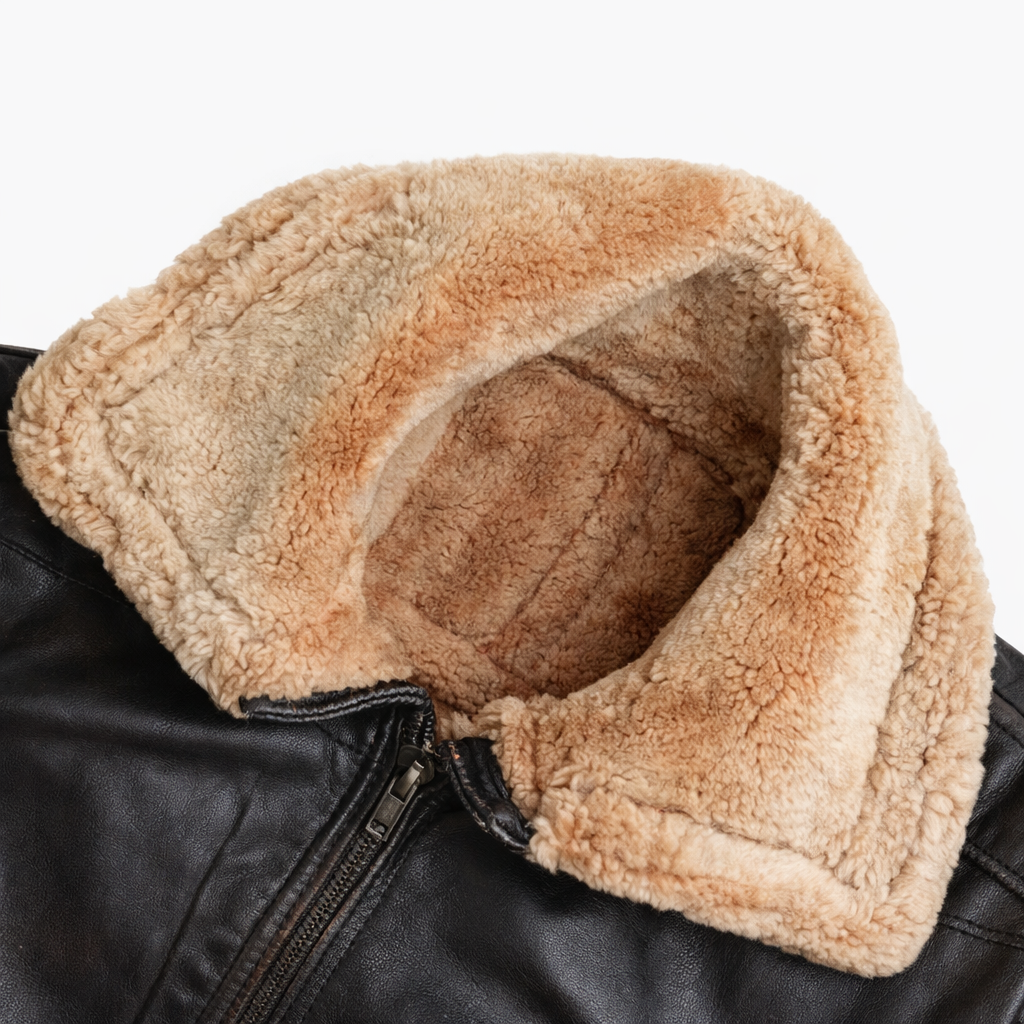 Black Shearling Collar Leather Jacket